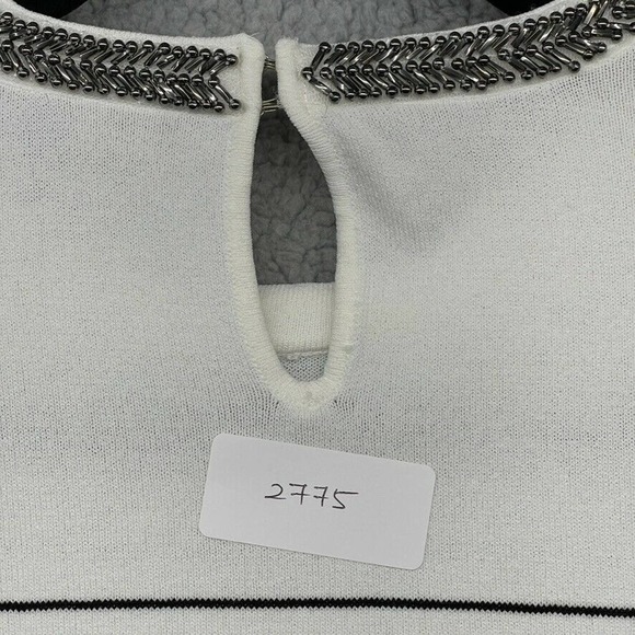White House Black Market Women Blouse White Striped Beaded Long Sleeve Size XS - Picture 12 of 12